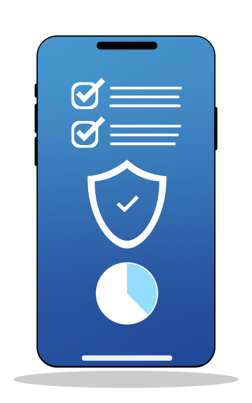 Téléphone affichant un fond d’écran avec un bouclier et une check-list illustrant des éléments de sécurité ou de vérification.